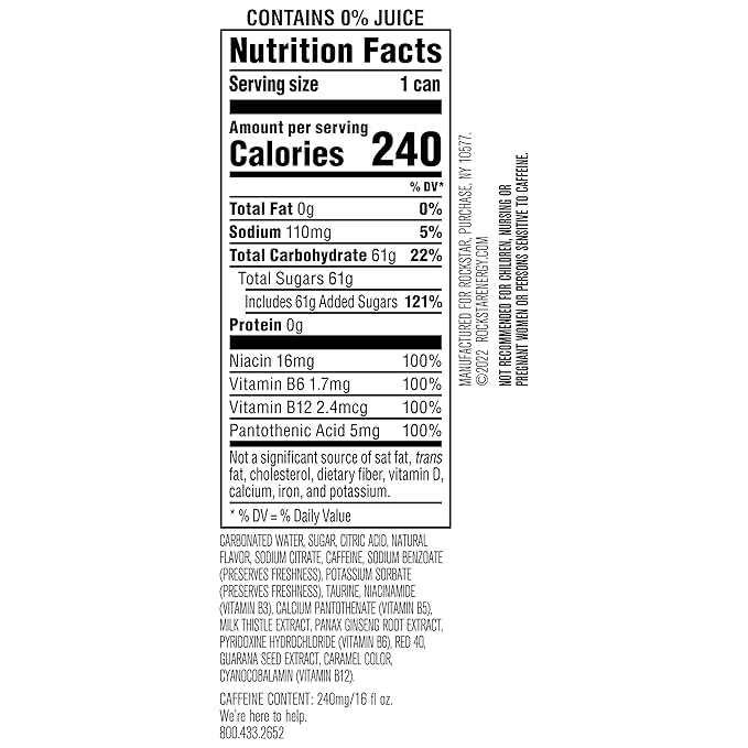 Rockstar Energy Drink Punched Strawberry Peach, 16oz Cans (12 Pack)
