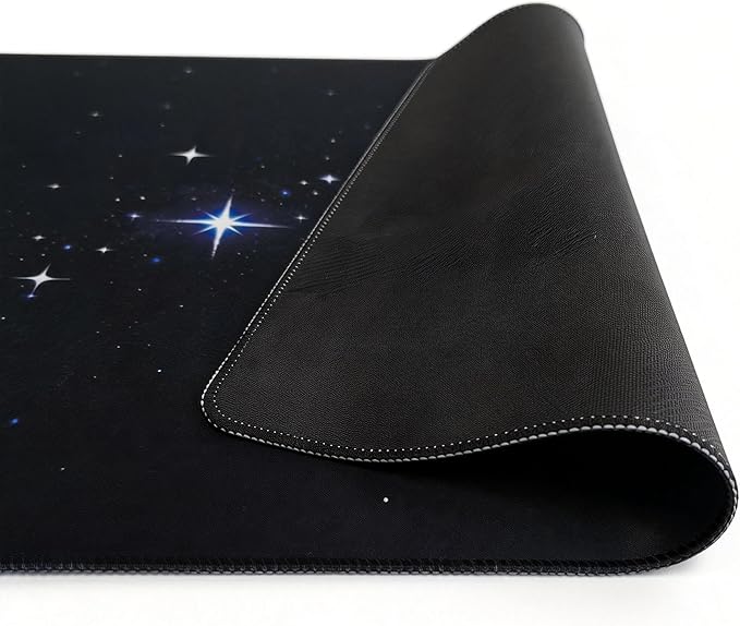 Extended Gaming Mouse Pad, Night Sky with Moon and Stars Design, 31.1x15.7 Inches, 0.12 Inch Thick, Cloth and Rubber Material, Stitched Edges