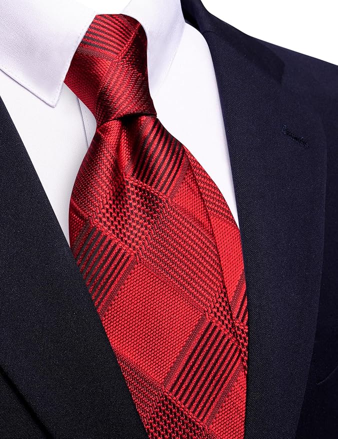 Barry.Wang Tie Sets for Men Silk Solid Necktie Stain Ties Handkerchief Pocket Square Cufflinks Wedding Business Dyed