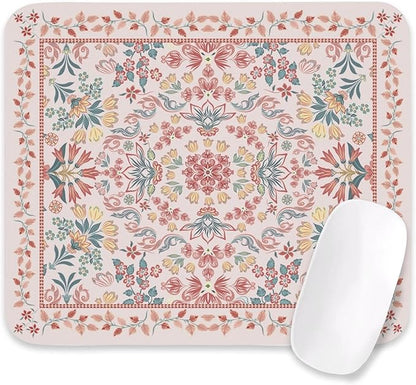 Pink Floral Patterns Desk Mat, Large Gaming Mouse Pad Non-Slip Rubber Base with Stitched Edges, Waterproof Protection for PC Laptop Home Office Desk Decor (8x9in)