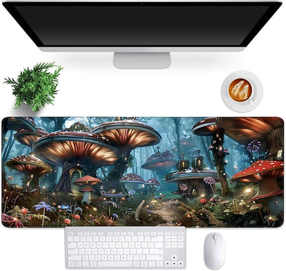 Gaming Mouse Pad for Computer,Large Mouse Pads for Desk Keyboard, Mushroom Plant Desk Mat Laptop,Vintage Pattern Art XXL Waterproof Keyboard Pad,Extended Big Non-Slip Rubber Mousepad