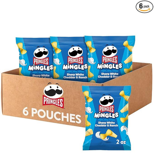 Pringles Mingles Puffed Snacks, Sharp White Cheddar and Ranch, Cheese Puffs, Salty Snacks (6 Bags)