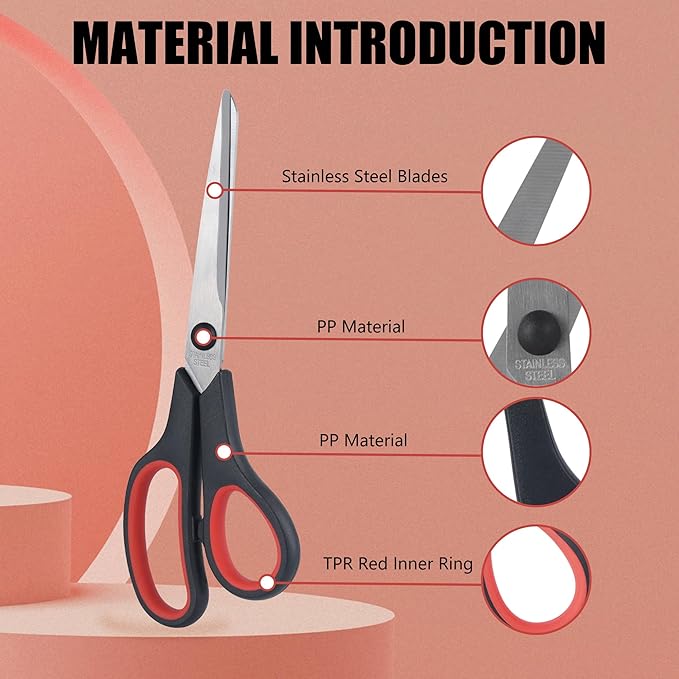 Lichamp 8.5” Scissors, 12-Pack Multipurpose Sharp Scissor, Comfort Grip Handles Household for Office, School, Home and Arts
