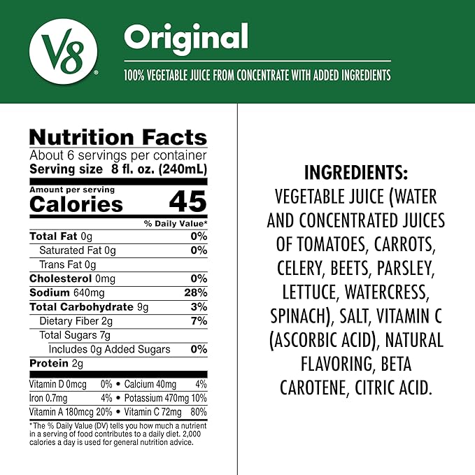 V8 Original 100% Vegetable Juice, 46 fl oz Bottle (12 Pack)