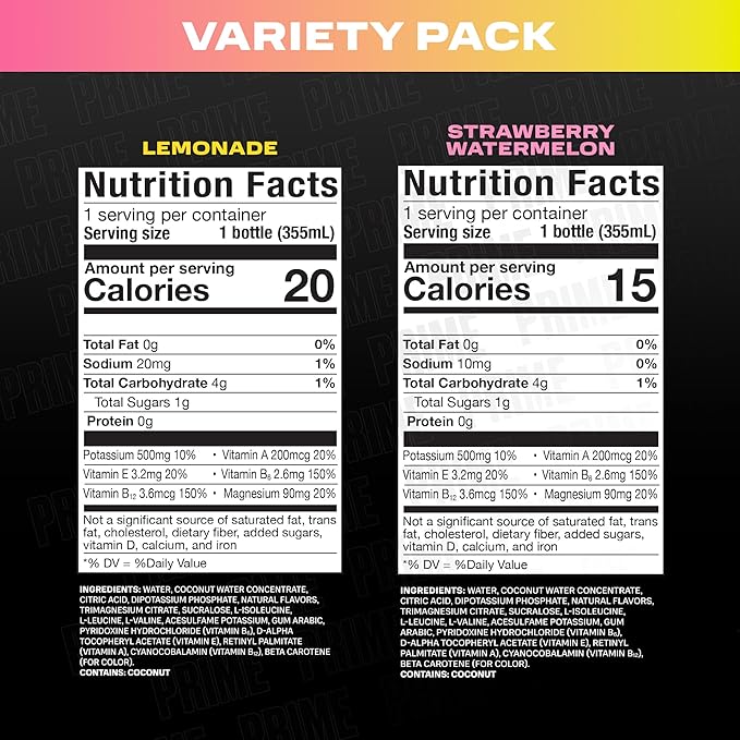 PRIME HYDRATION Duo - Strawberry Watermelon & Lemonade, Sports Drinks, Electrolyte Enhanced for Ultimate Hydration, 250mg BCAAs, B Vitamins, Antioxidants, Low Sugar, 12 Fl Oz (Pack of 24)