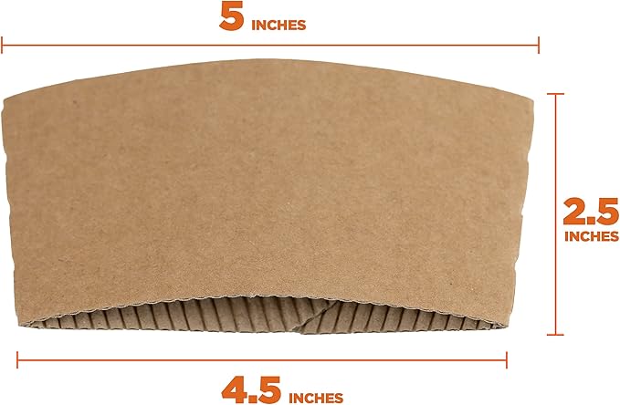 FMP Brands 500 Pack Kraft Coffee Cups Sleeves Disposable Bulks, Durable Corrugated Cardboard Cup Sleeves for 12-24 oz Cups, Beverage Insulator and Hand Protection for Hot/Cold Drinks