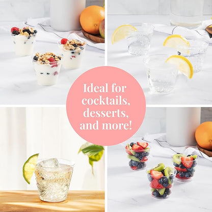 Prestee Clear Plastic Shot Glasses, 2 oz Disposable Shot Glasses - Bulk 100 Pack, Durable Small Cups for Shots, Mini Drinkware for Parties, Events, Reusable or Disposable - Crystal Clear Design