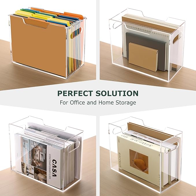 DINGHUO Acrylic Letter Size Hanging File Folder Organizer Box, Clear Portable File Storage Box with Handles, Desktop File Holder for Home, School -1 Pack