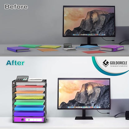 8 Tier Paper Letter Tray Organizer with Handles, Mesh Desk File Holder Storage Organization for Office School Desktop