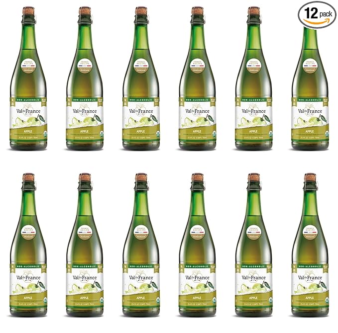 Val de France, Non-Alcoholic, Reduced Calorie, Organic and OU Kosher Sparkling Juice (Apple), 25.4 Fl Oz (Pack of 12)