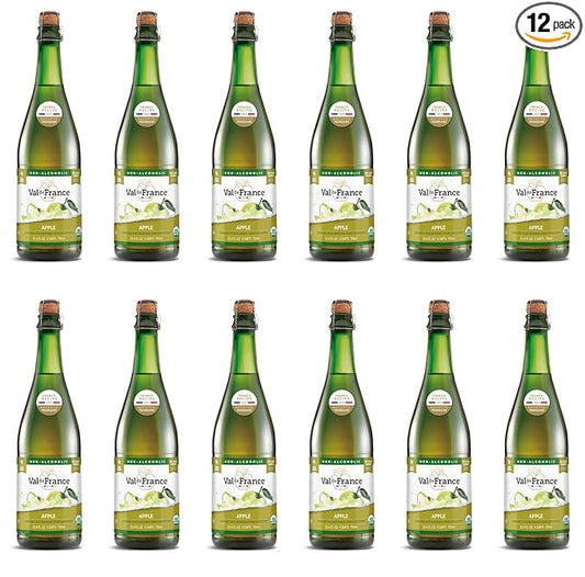 Val de France, Non-Alcoholic, Reduced Calorie, Organic and OU Kosher Sparkling Juice (Apple), 25.4 Fl Oz (Pack of 12)