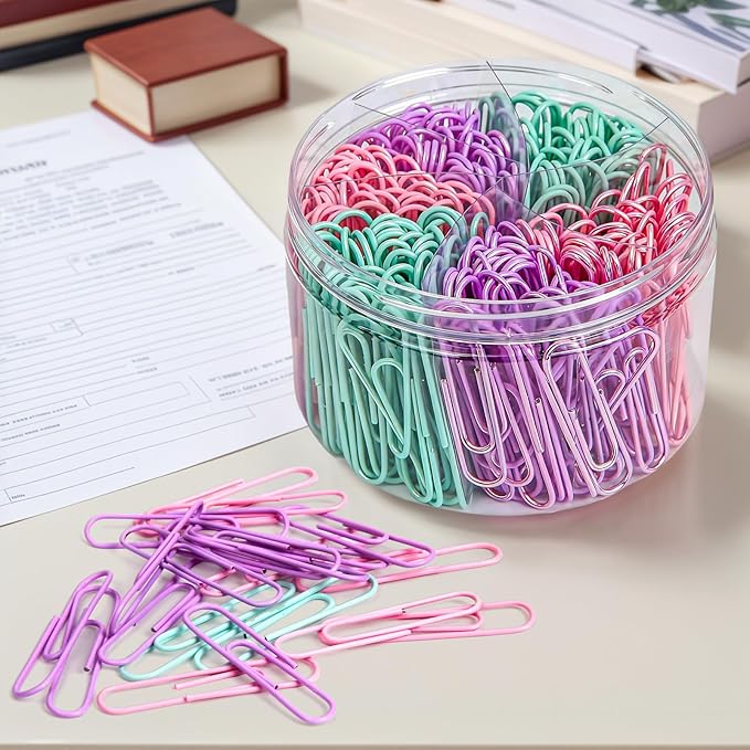 300psc 2 Inch Anti-Rust Metal Large Paper Clips in Macaron Purple, Pink & Green, Ideal for Office, Home & School Use, 50mm Jumbo Paper Clips, Cute Office Desk Supplies,