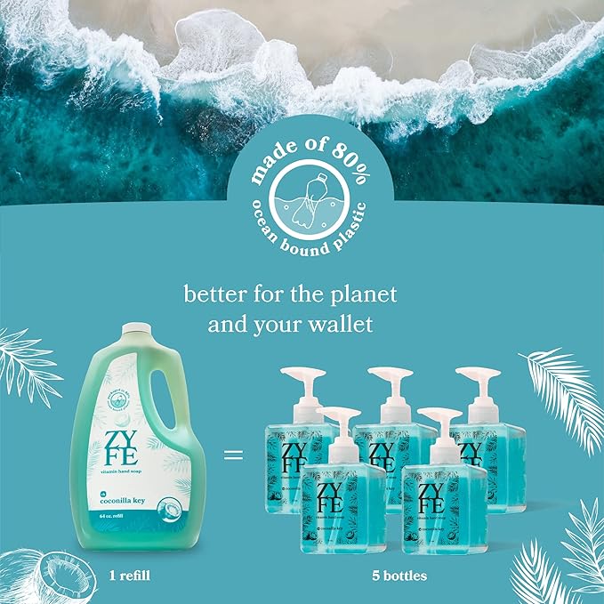 Vitamin infused Liquid Hand Soap Refill - Natural Plant Derived Moisturizing Handsoap with Essential Oil Fragrance Coconilla Key - Soft Hand Wash for Kitchen & Bathroom - Lush Soft Soap 64oz