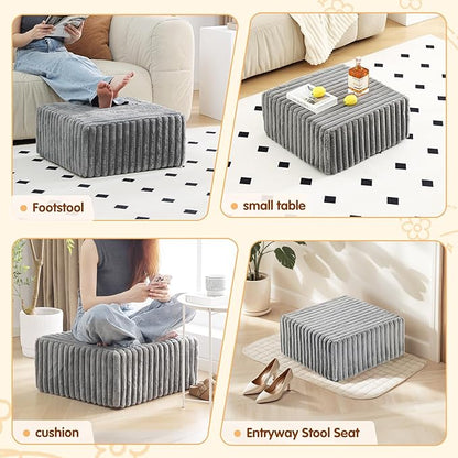 Tiita Suqre Stuffed Pouf Ottoman, Stripe Poufs 21×21×10 inch with Foam Chunk Filling, Floor Bean Bag Floor Chair Storage for Living Room Bedroom Home Decor, Grey