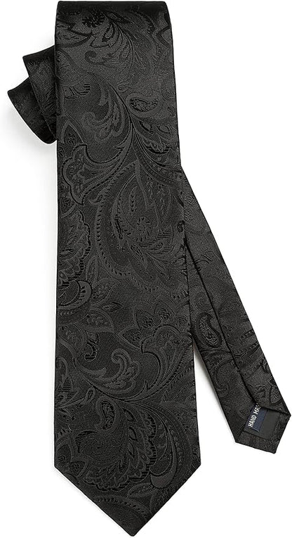 HISDERN Men Floral Ties Woven Classic 3.4" Necktie Set Formal Tie Pocket Square for Wedding with Handkerchief Gift Box