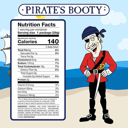 Pirate's Booty Aged White Cheddar Cheese Puffs, Gluten-Free, Kids Snacks, 1oz (12ct)