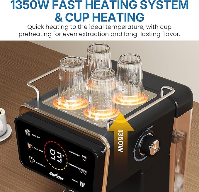20 Bar Espresso and Americano Machine for Home and Office, Iced Coffee Maker with Touchscreen, Milk Frother, Single/Double Shot & Cold Brew, 52OZ Removable Water Tank, Quick Heating System