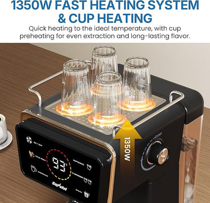 20 Bar Espresso and Americano Machine for Home and Office, Iced Coffee Maker with Touchscreen, Milk Frother, Single/Double Shot & Cold Brew, 52OZ Removable Water Tank, Quick Heating System