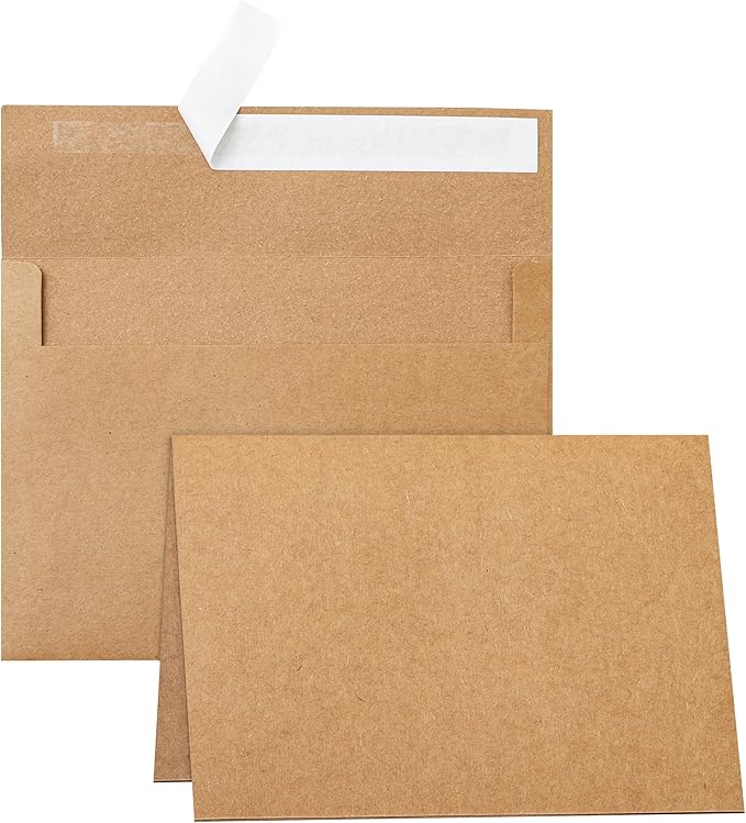 Brown Blank Note Cards and Envelopes 5 x 7 Heavyweight Folded Cardstock and Printable A7 Envelopes Self Seal 20 Packs for Wedding Invitations, Birthday, Graduations, Thank You Cards