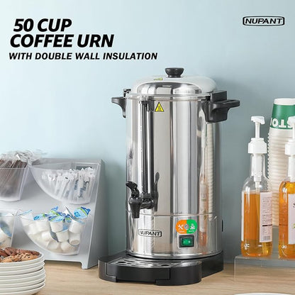 Commercial Coffee Urn 50 Cup/8L Coffee Dispenser with Upgraded Percolator, Double Wall 304 Stainless Steel Hot Water Urn Beverage Dispenser with Keep Warm Mode, Large Coffee Maker for Catering Party