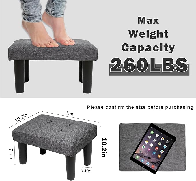 CAROLMADE Ottoman Foot Rest, Linen Small Ottoman Foot Stool with Legs Modern Footstool Ottomans for Living Room Entryway Office, Grey