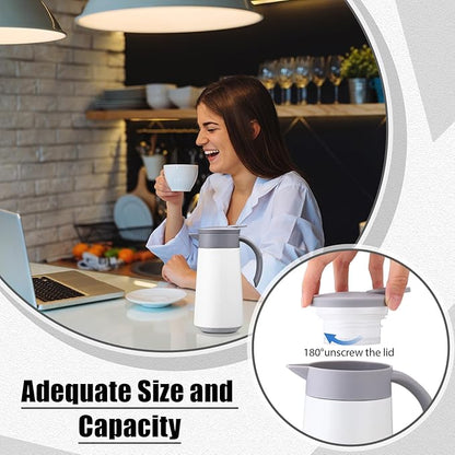 2 Pcs 27oz Thermal Coffee Carafe Stainless Steel Coffee Pot for Keeping Hot/cold Insulated Double Walled Vacuum Tea Pot with Press Button Drink Beverage Dispenser for Milk Tea(White)