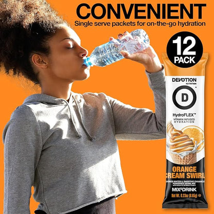 Devotion Nutrition HydroFLEX Water Flavoring Packets – Sugar-Free Hydration with Vitamins & Electrolytes – Dye-Free, Gluten-Free (Orange Cream Swirl) 12-Pack Drink Mix