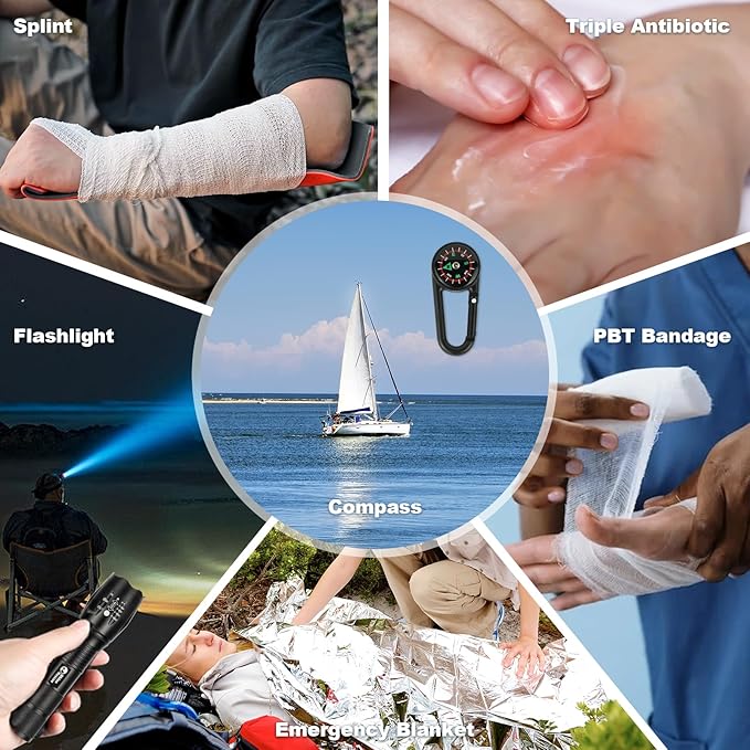 RHINO RESCUE Waterproof Marine First Aid Kit for Boat Durable First Aid Box for Crews with Emergency Medical Supplies for Travel & Fishing (Black)