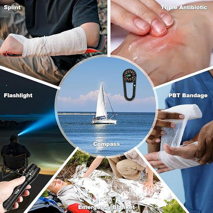 RHINO RESCUE Waterproof Marine First Aid Kit for Boat Durable First Aid Box for Crews with Emergency Medical Supplies for Travel & Fishing (Black)
