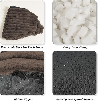 Pouf Ottoman Stuffed Round for Foot Rest, Faux Fur Poufs with Foam Chunk Filling, Storage Ottoman Pouf Foot Stool Cushion, 26 X 18 Inch Floor Chair for Living Room Bedroom Home Decor, Brown