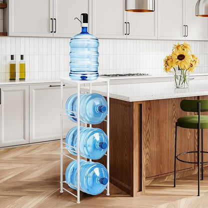 5 Gallon Water Bottle Jug Holder 3-Tier Water Bottle Holder Organizer with Top Shelf, Heavy Duty Water Dispenser Stand Rack for Kitchen Living Room Office, White