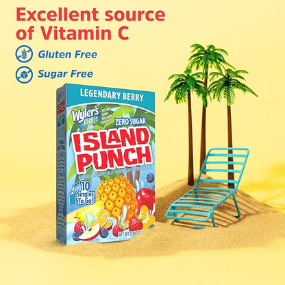 Wyler’s Light Island Punch Singles To Go, Legendary Berry, 10-Count per Box (12 Pack) – Low Calorie Powdered Drink Mixes, Caffeine Free, Gluten Free, and Zero Sugar, 120 Total Powder Packets