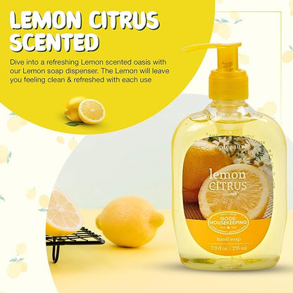 SIMPLE PLEASURES Premium Hand Soap Collection - Lemon Scent, 7.9 oz Bottle with Jumbo 61.4 oz Refill - Goodhousekeeping Seal Approved - Multiple Scents Lemon Hand Soap Dispenser Refills