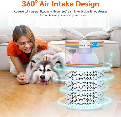 AIRROMI Air Purifiers for Bedroom Home,Up to 658 Ft²,Activated Carbon Filter Cleaner,With Fragrance Sponge for Better Sleep,Night Light,Pet Dander,Allergies,Smoke,Odor,Desktop Air Cleaner A2002Rainbow