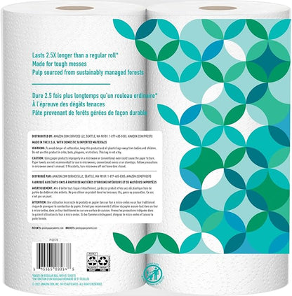 Amazon Brand - Presto! Kitchen Paper Towels - Flex-a-Size, 128 Sheet Family Roll, 6 Rolls (3 Packs of 2), White