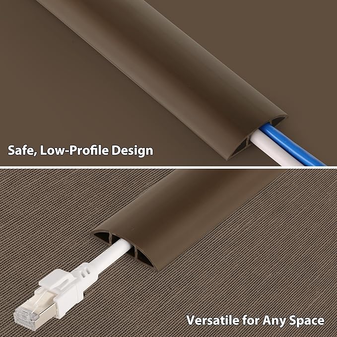 ZhiYo 10ft Cord Covers for Wires on Floor, Cord Hider Floor Hide Extension Cords, Soft PVC Cable Cover Cable Protector, Wire Cavity W0.62in H0.31in, Vintage Coffee