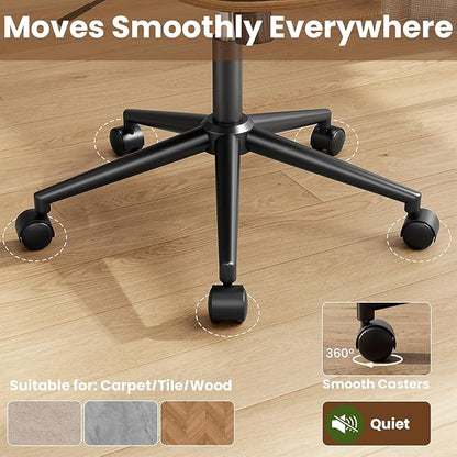Armless Office Chair, Mid Century Modern Desk Chair with Walnut Wood Back & SGS Level 3 Gas Lift, Swivel PU Leather Computer Chair for Small Space, Home Office, Bedroom, 300lbs Cap, Black