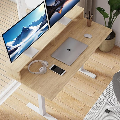 2-Tier Height Adjustable 45" Electric Standing Desk - Upgraded Ultra Durable Home Office Large Rectangular Computer Table or Laptop Sit Stand Workstation - Maple