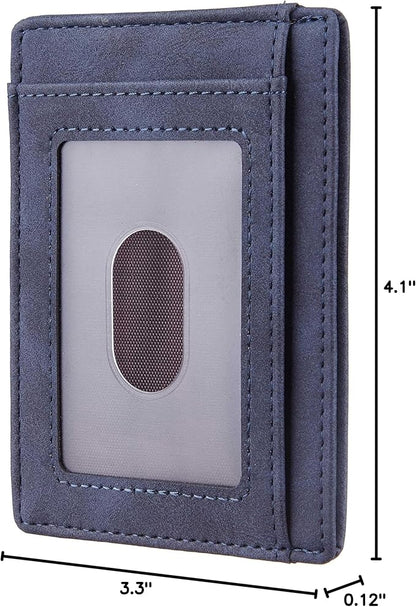 Travelambo Slim Wallet Front Pocket Minimalist Leather RFID Blocking Medium Size