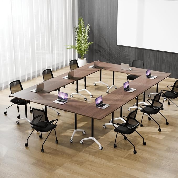Conference Room Table, 55 Inch Folding Conference Tables with Wheels, Modern Office Meeting Table, Easy Flip & Nest Design, Rectangular Seminar Tables with Metal Frame for 2-24 People(B 2PCS)