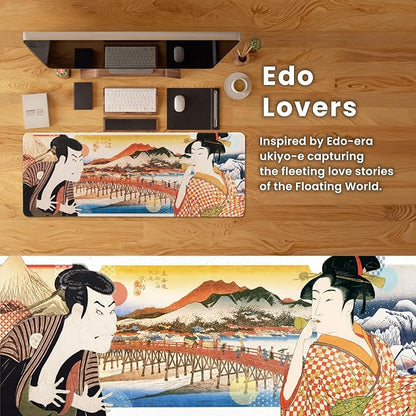 BELLEMOND Japanese Art Desk Mat | Large 31.5x11.8in Desk Pad | Mouse Pad for Keyboard & Mouse | Non-Slip Base, Water-Repellent, Smooth Precision | Edo Lovers