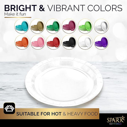 Disposable Paper Plates White, 6 3/4 Inches, Strong and Sturdy for Party, Dinner, Holiday, Picnic, Travel - Pack of 50