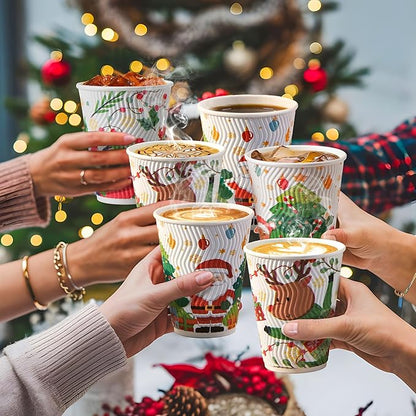 SIUQ 12 oz Christmas Coffee Cups - 50 Pack Disposable Insulated Paper Cups, Christmas Hot To Go Coffee Cups, Leak Proof Holiday Party Supplies for Office Home Celebrations