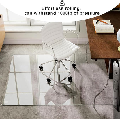 GLSLAND Tempered Glass Chair Mat, 54"x32" Heavy Duty Office Floor Protector for Hardwood Floors & Carpets Shatterproof Floor Mat for Home Office Desk, Transparent