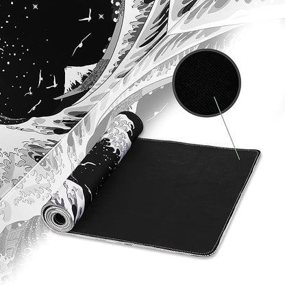 MEWOOCUE® Gaming Mouse Pad for Desk,Large Sea Wave Mousepad Laptop,Black White Japanese Anime Mouse Mat,Long XXL Waterproof Keyboard Pads,Big Non-Slip Mouse Pads for Game Office Home（31.5 x 11.9 in）