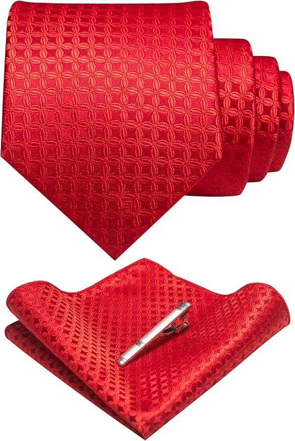 RBOCOTT Mens Woven Tie and Pocket Square with Tie Bar Sets Solid Necktie