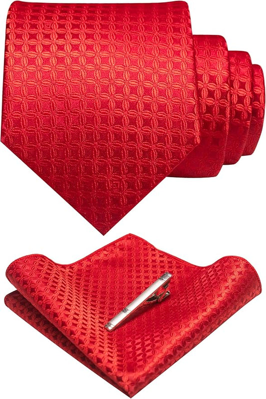 RBOCOTT Mens Woven Tie and Pocket Square with Tie Bar Sets Solid Necktie
