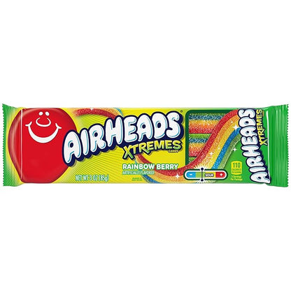 Airheads Xtremes Belts, Halloween Trick or Treat Sweetly Sour Candy, Rainbow Berry Flavor, Individually Wrapped Bulk Candy for Adults & Kids, Movie Theater, Party, Non-Melting, 3 oz (Pack of 12)