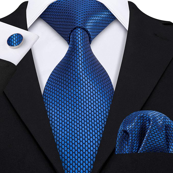 Barry.Wang Tie Sets for Men Silk Solid Necktie Stain Ties Handkerchief Pocket Square Cufflinks Wedding Business Dyed