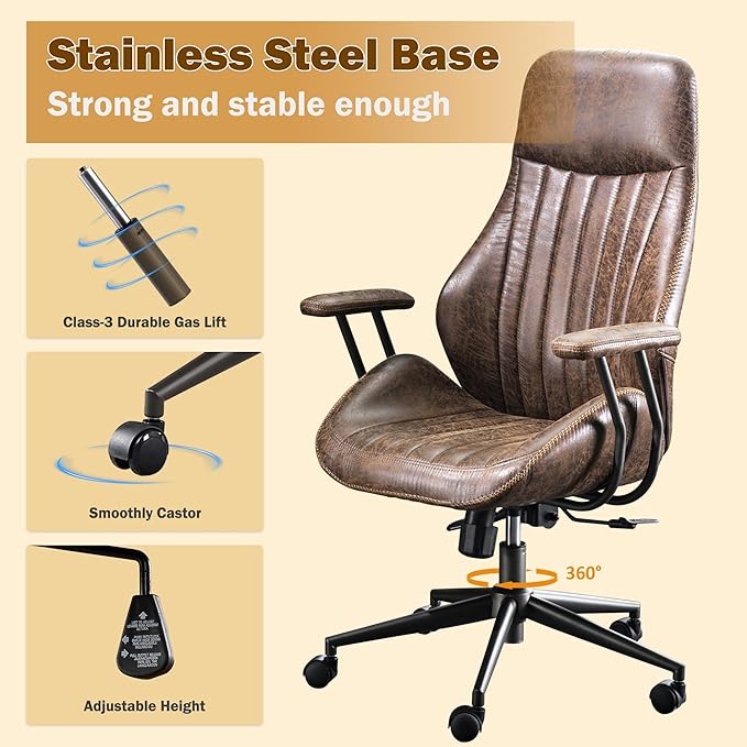Ergonomic Executive Office Chair with Lumbar Support, Adjustable Height Home Office Desk Chair with Armrests, High Back Padded Headrest Office Chair, Rolling Swivel Computer Gaming Chair,Dark Brown